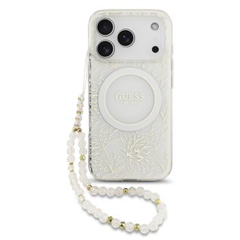 Guess IML Flowers Allover Strap MagSafe kryt iPhone 17 Pro bílý