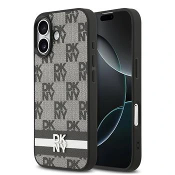DKNY PU Leather Checkered Pattern and Stripe Zadní Kryt pro iPhone 17 Black