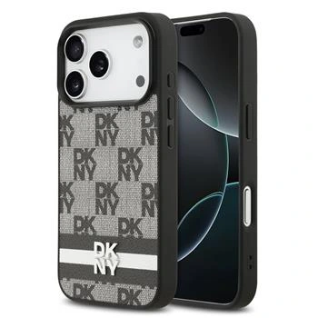 DKNY PU Leather Checkered Pattern and Stripe Zadní Kryt pro iPhone 17 Pro Black