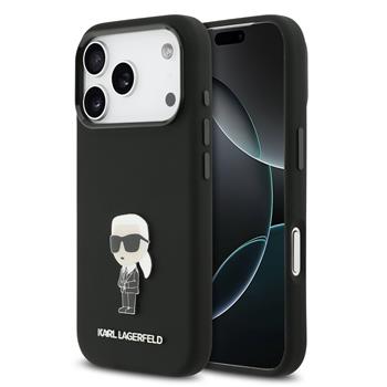 Karl Lagerfeld Liquid Silicone Metal Ikonik kryt iPhone 17 Pro černý