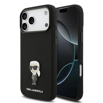 Karl Lagerfeld Liquid Silicone Metal Ikonik kryt iPhone 17 Pro Max černý