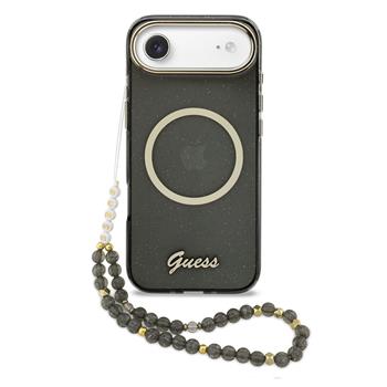 Guess IML Glitter Script Strap MagSafe Zadní Kryt pro iPhone Air Black