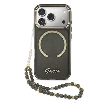 Guess IML Glitter Script Strap MagSafe Zadní Kryt pro iPhone 17 Pro Black