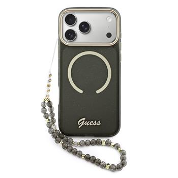 Guess IML Glitter Script Strap MagSafe Zadní Kryt pro iPhone 17 Pro Max Black