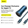 BASEUS nabíječka do auta USB A + Typ C + kabel Typ C na Ligthning PD QC4.0 3A 40W TZCCJD-03 modrá