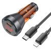 HOCO nabíječka do auta 2 x Type C s displejem + kabel Type C na Lightning PD QC3.0 3A 60W NZ12C transparentní oranžová