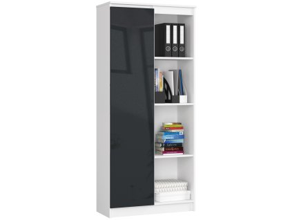 regal biurowy r 80cm clp 1 drzwi 4 polki bialy grafit polysk rue2gx2bnh10ddub