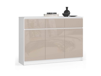 komoda do salonu 138 cm biala cappuccino polysk 3 drzwi 3 szuflady rfexbshwpsxozkow
