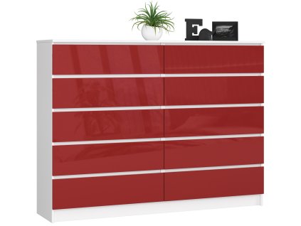 komoda k 160cm 10 szuflad biala czerwony polysk uymxuwbcufzhmjm6