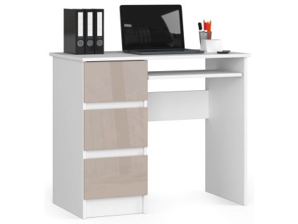 biurko komputerowe 90 cm a6 biale cappuccino polysk 3 szuflady lewe bma8fq5s9fewfl1b