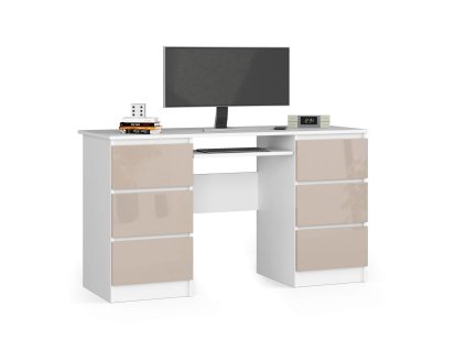 biurko z szufladami 135 cm a11 biale cappuccino polysk hbd0lycnbyol723o