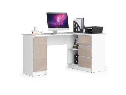 biurko narozne 155 cm b20 biale cappuccino polysk prawe z 3 szufladami e6btqfmwcdtqcgnt