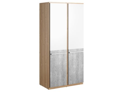 PLANO PN-02 šatní skříň barva dub nash/šedá/bílá