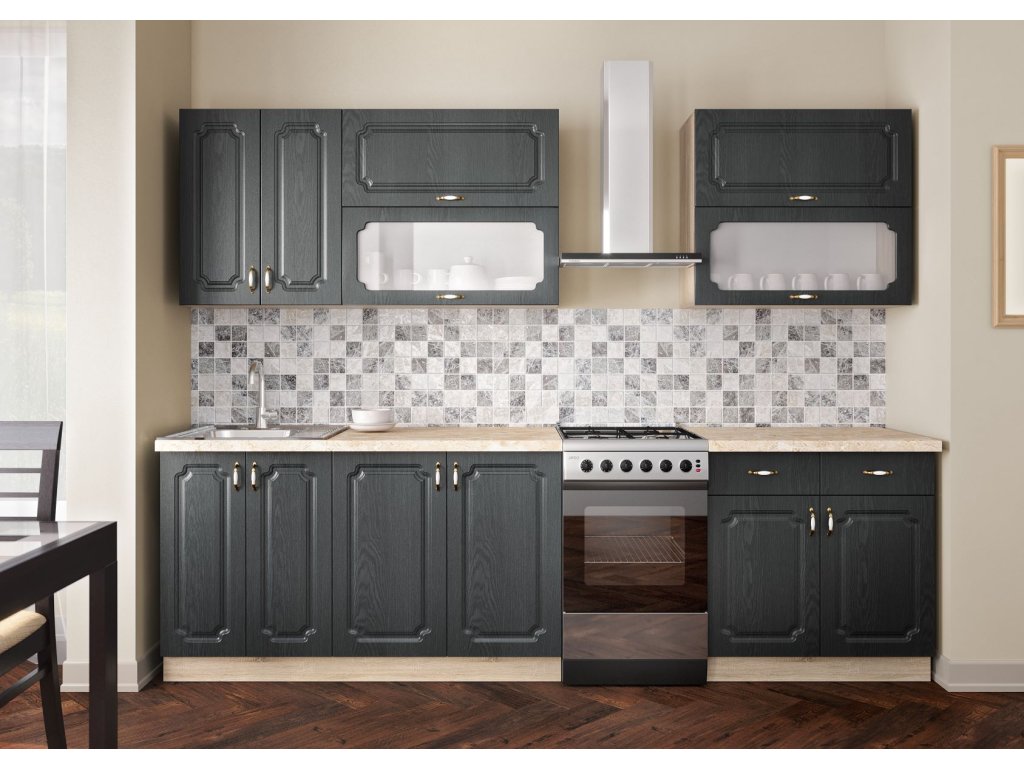 Vintage kuchynská linka 220 MADONNA, šedé drevo-dub sonoma