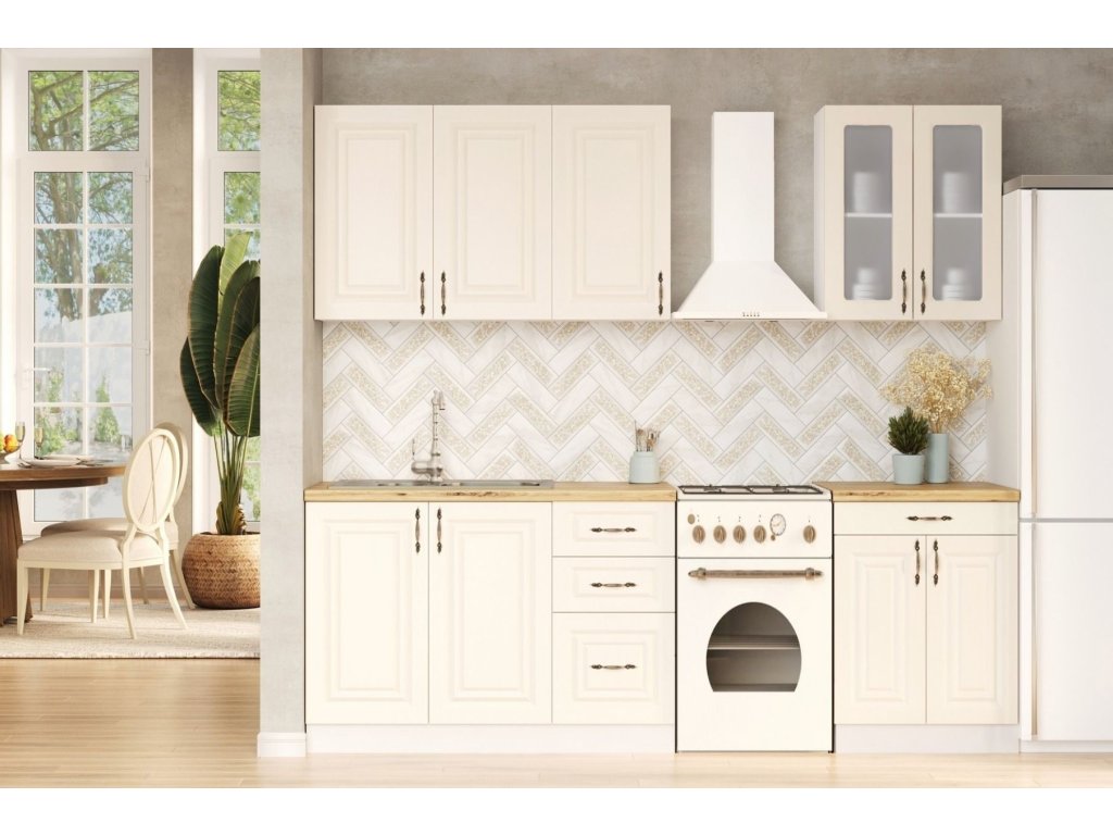 Vintage kuchynská linka MDF LINCOLN 180, vanilka/biela