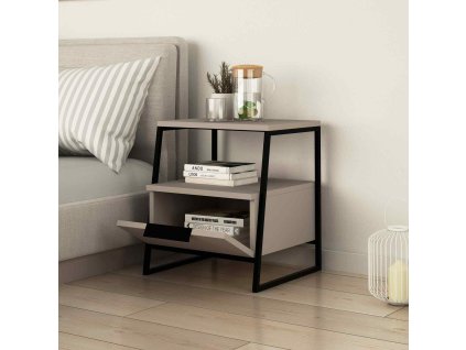 Industriálny nočný stolík OPAL NO.2, svetlá mocca