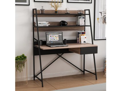 Pracovný stôl s regálom MARK, orech/čierna