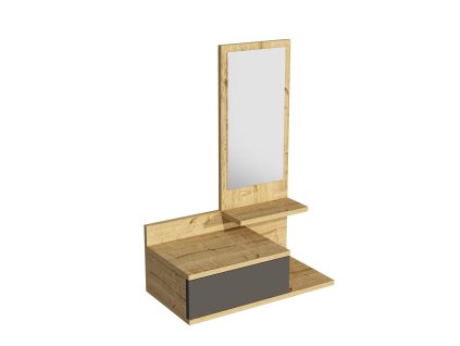 Závesná konzola so zrkadlom AUSTIN, dub/čierna