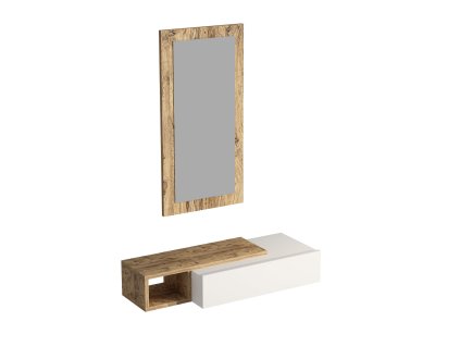 Závesná konzola so zrkadlom MAINE, borovica Atlantic/biela