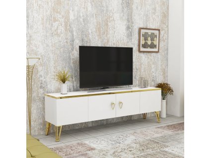 TV stolík na nožičkách INDIANA, biela/zlatá