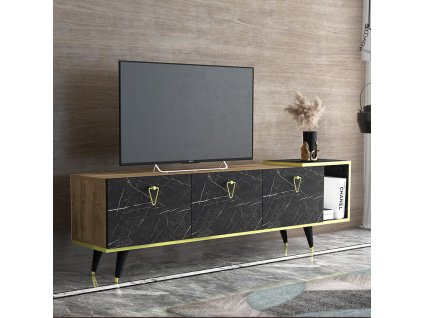 TV stolík na nožičkách ALASKA, orech/čierny mramor