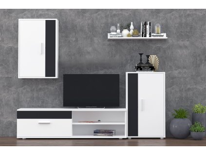 Obývacia stena BOTARE MINI, biela/čierna