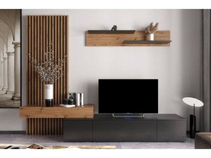 Obývacia stena SOWETO PLUS, čierna / dub Artisan