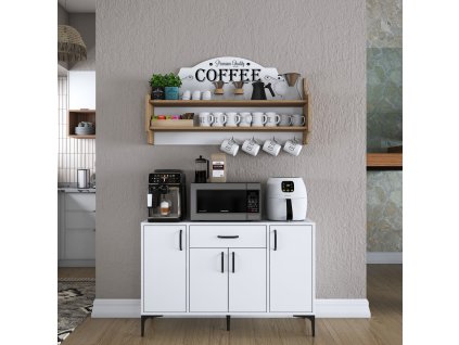 Skrinka so závesnou policou LIBRETO, biela/orech