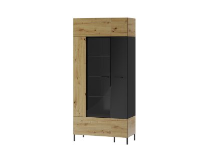 Vysoká vitrína LOVENA 12, dub artisan/čierna