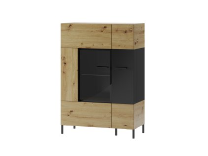 Presklená vitrína LOVENA 15, dub artisan/čierna