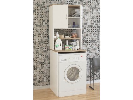 Vysoká skriňa na práčku NAMINO, biela/dub sonoma