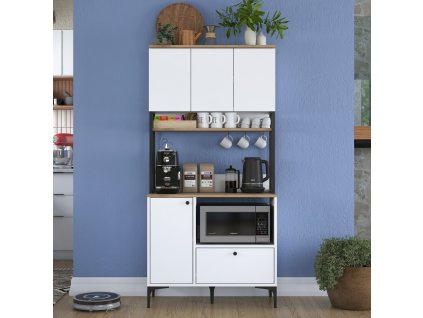 Policová skriňa na mikrovlnku LIBERO, biela/orech