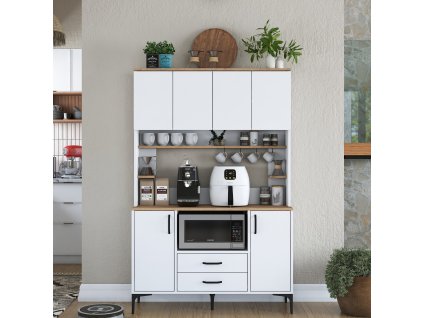 Policová skriňa na mikrovlnku DUCK, biela/orech