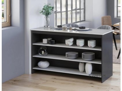 Kuchynský ostrovček TREVIS 02, biely mramor / šedá