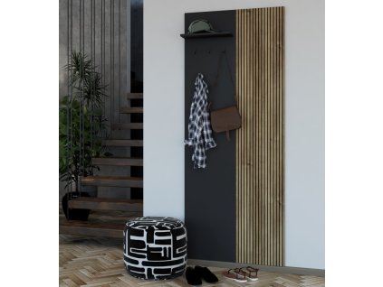Vešiakový panel s lamelami WALERIA 01, čierny / dub Karlstad