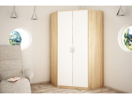 Rohová skriňa ALEŠ, dub sonoma/biela