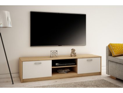 TV stolík s dvierkami a policami 160cm MAREK 028, sonoma/biela