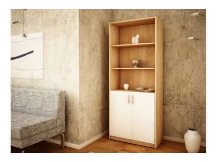 Policový regál s dvierkami MAXIM 5, dub sonoma/biela