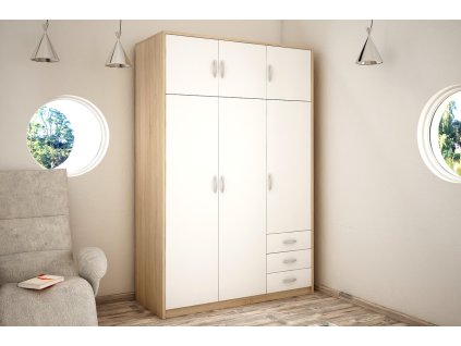 Skriňa VILMA 6D3S, dub sonoma/biela
