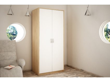 Dvojdverová skriňa s policami VILMA 2D PLUS, dub sonoma/biela
