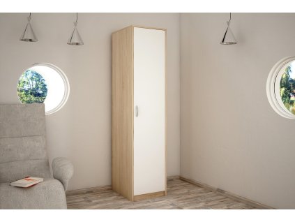 1-dverová skriňa s vešiakovou tyčou VILMA 1D, dub sonoma/biela