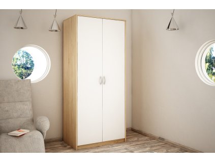 2-dverová skriňa s vešiakovou tyčou VILMA 2D, dub sonoma/biela
