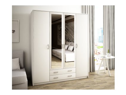 4-dverová skriňa so zrkadlom VILMA 4D2S, biela