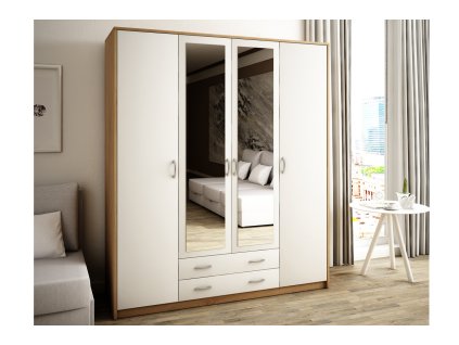 4-dverová skriňa so zrkadlom VILMA 4D2S, dub sonoma/biela