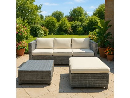 Rohová záhradná zostava PHUKET, šedá/krémová