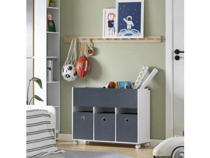 Detský regál na kolieskach KINDER, biela/šedá