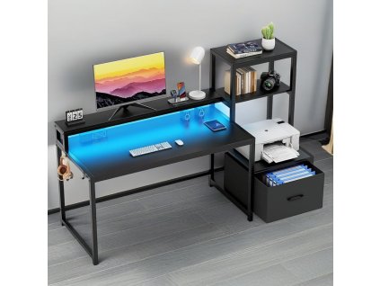 Herný PC stôl s LED osvetlením FOREST, čierny