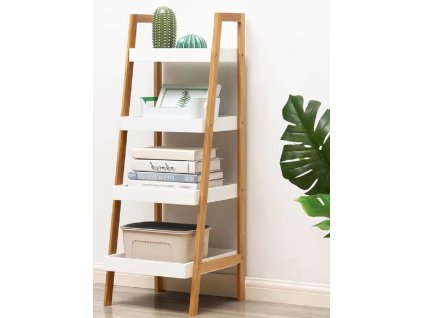 Štýlový regál SEMIR, bambus/biela