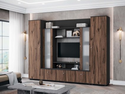 DATED obyvacia stena s vitrinou dub Livorno antracit