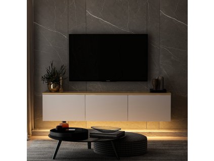 Závesný TV stolík s LED osvetlením SIMA, biela / dub